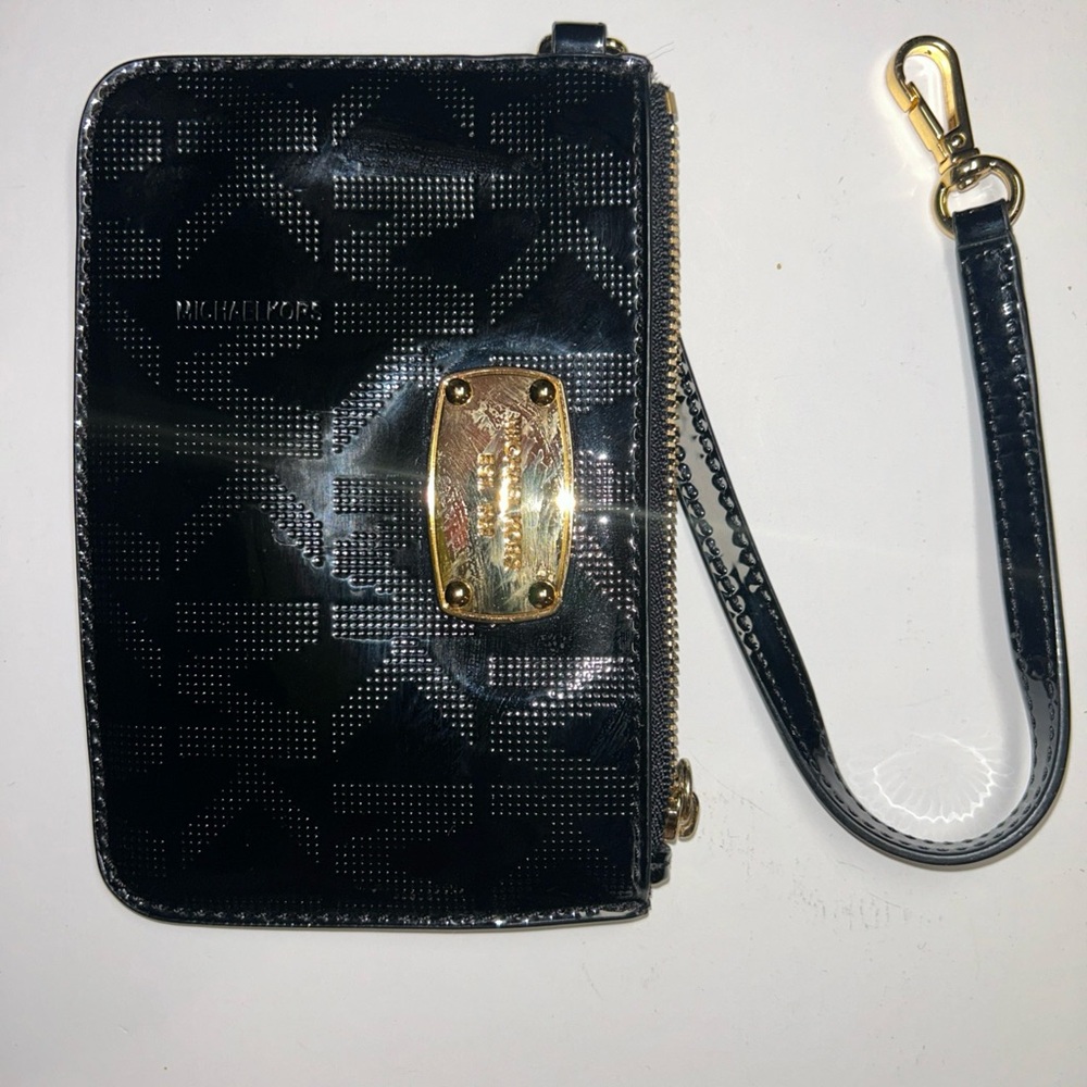 Michael Kors Black Wristlet with Gold Accents